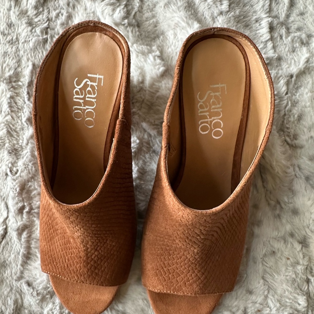 Franco Sarto Brown Suede Mules with Minimalist Design